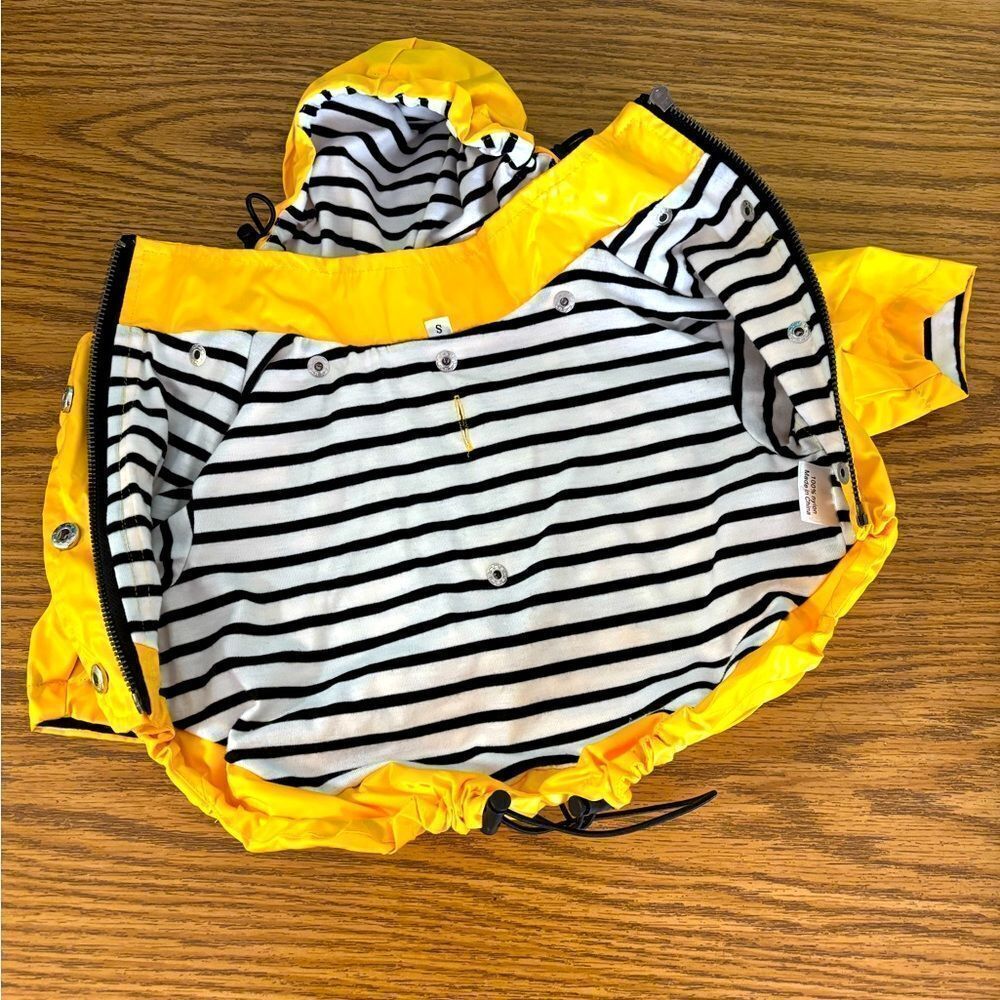 Yellow Striped Hooded Dog Raincoat